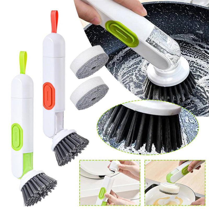 Multi-Functional Long-Handle Liquid-Filled Cleaning Brush Washing Up Brushes With Liquid Dispenser Two Replacement Heads For Kitchen Cleaning Brush Gadgets - THE BOLD STREET